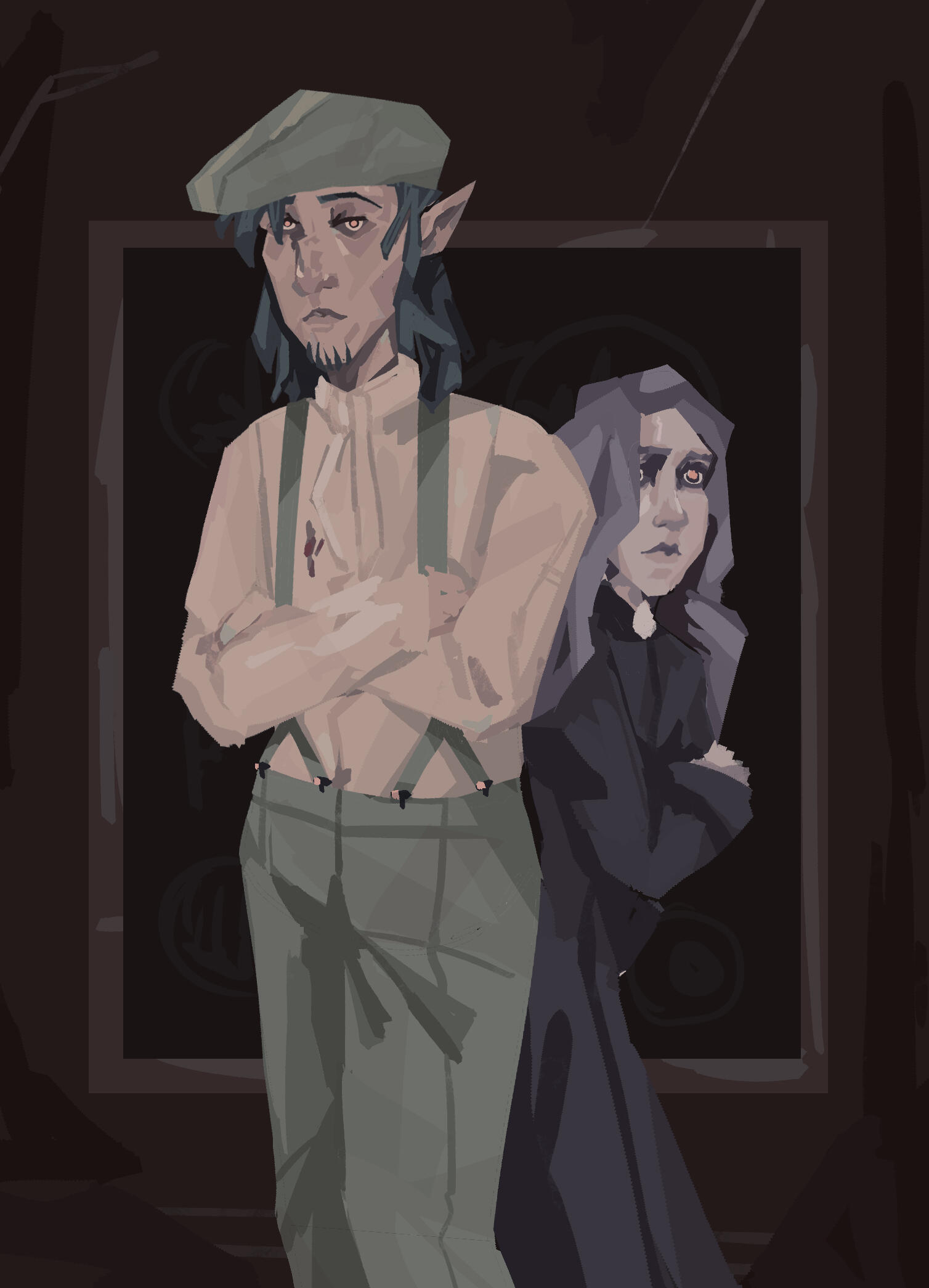 Personal art of my DnD characters in the style of the game Dredge.