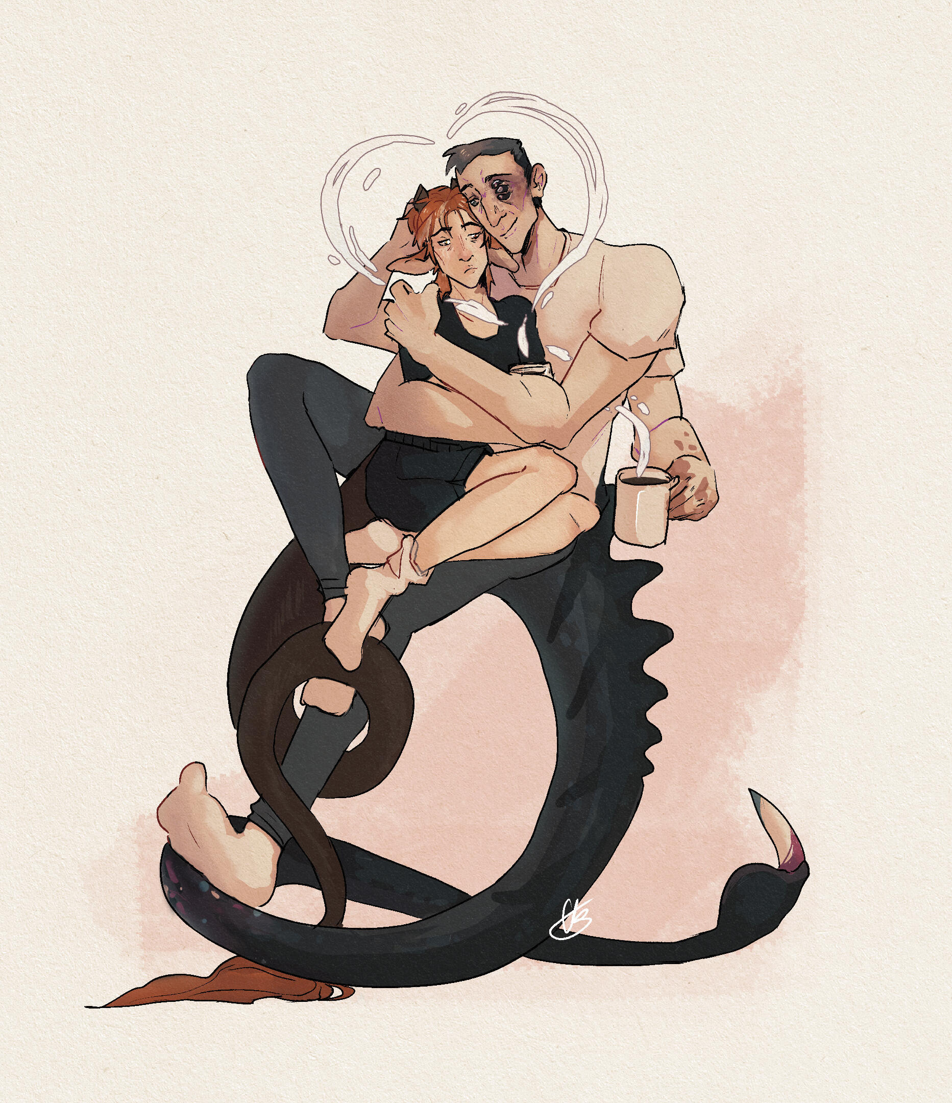 An anatomy test figuring out how character&#39;s fantasy anatomy fits together in a domestic way.