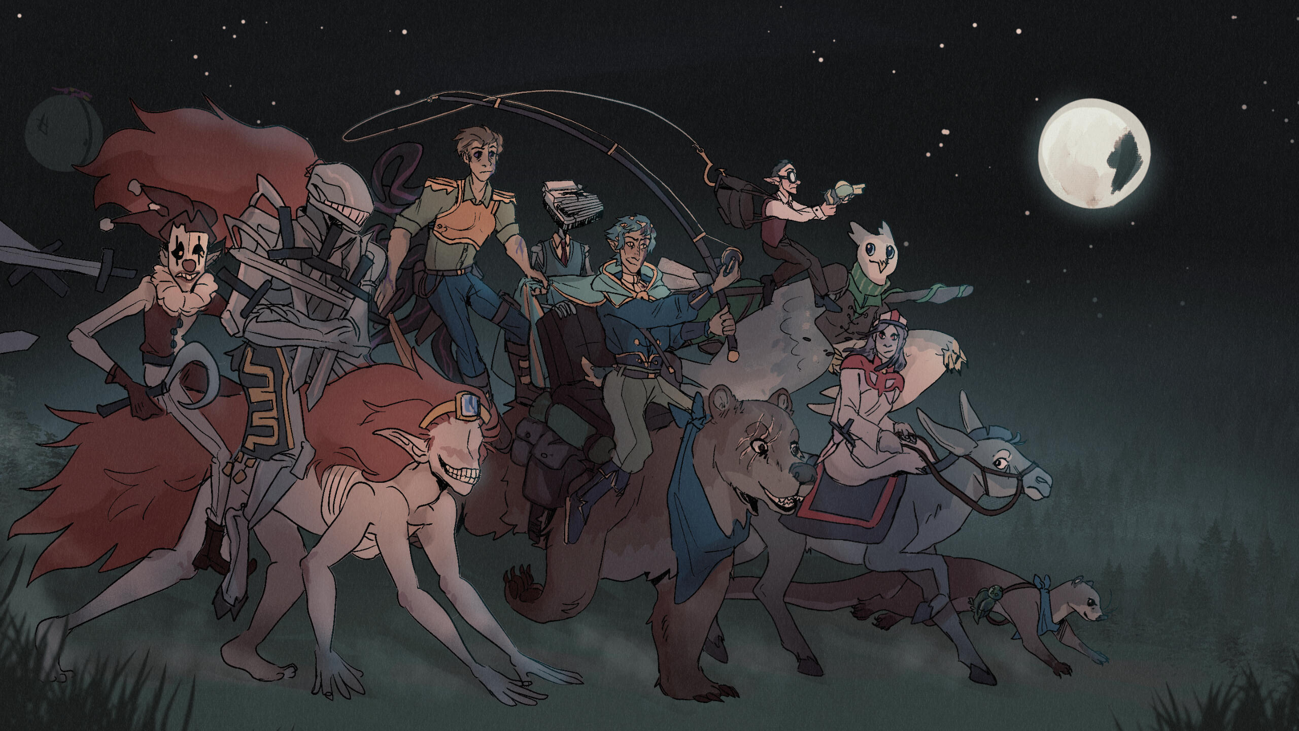 A personal art piece of my groups DnD party made as a banner/wallpaper.